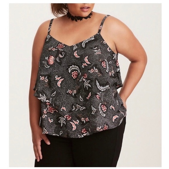 Torrid Tank Floral Pink Black Layered Cami Top 0X - Picture 1 of 4